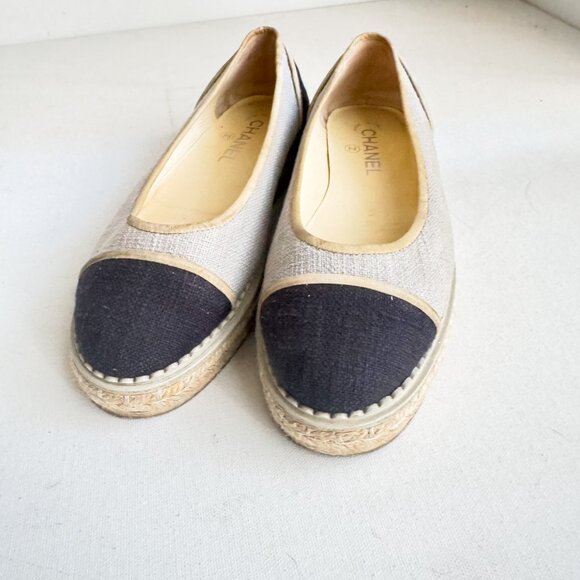 Chanel Two Tone Color block Canvas Classic Espadrilles 38 - Picture 2 of 13